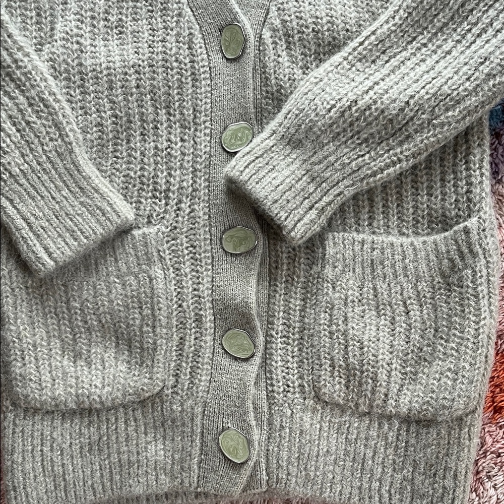 H&M COS vibe super warm Mint Color Alpaca 🦙 Wool Knit Cardigan Sweater, S - Picture 6 of 7